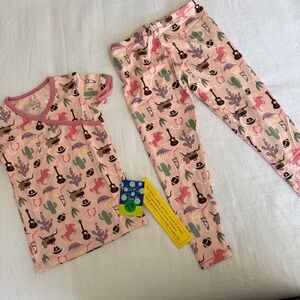 Kickee Pants Kids 4T Pajama Set Pink Western Cowgirl Bamboo Viscose Short Sleeve